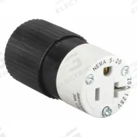 BRYANT Straight Blade Connector: 5-20R, 125V AC, 20 A, 2 Pole, 3 Wire, Black/White (MPN BRY5369NC)