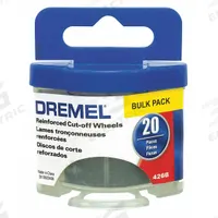 DREMEL Cut-Off Wheel Kit: 1 1/4 in Wheel Dia, 0.05 in Wheel Thick, Reinforced Fiberglass, 20 PK (MPN 426B). Key specifications — attr1097403: Reinforced Fiberglass; attr1097412: DREMEL.