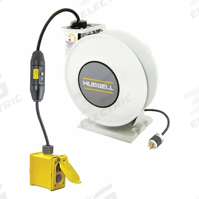 HUBBELL WIRING DEVICE-KELLEMS Extension Cord Reel: Ratchet Lock, 45 ft Cord Lg, 12 AWG, SJO - Self-Retracting Cord Reels