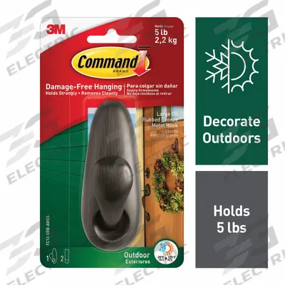 COMMAND Hook: 5 lb Wt Capacity, 1 Points per Hook, Bronze, 4 in Overall Ht - Outdoor Decorative & Utility Adhesive-Backed Hooks