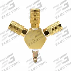 INTERSTATE PNEUMATICS Pipe Manifold Fitting: Inline, Hex, Brass, 1/4 in Quick-Disconnect Insert (MPN FPM44R-KH4BS). Key specifications — Material: Brass; Brand: INTERSTATE PNEUMATICS; Specific Fitting Shape: Hex.