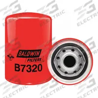 BALDWIN FILTERS Oil Filter: B7320, 1-12 Thread Size, 5 3/8 in Overall Ht, 3 11/16 in Outside Dia. Key specifications — Baldwin Interchange: B7320; Brand: BALDWIN FILTERS; Compatible Vehicle Make: Volvo; Includes: Anti-Drainback Valve; Media Material: Cellulose.