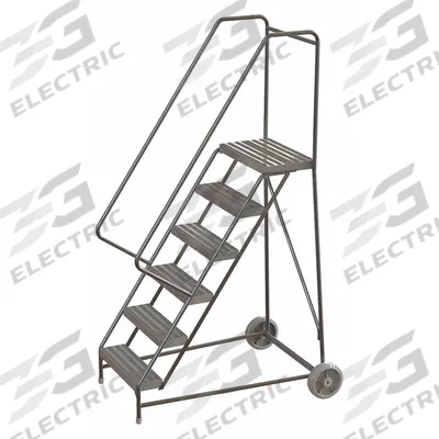 TRI-ARC Wheelbarrow Ladder: 5 ft Platform Ht, Assembled, No Locking Mechanism - Aluminum Tilt-&-Roll Ladders