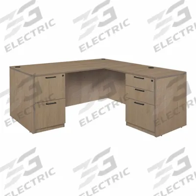 REGENCY Desk: Particle Board, Oak, 2 Pedestals, 5 Drawers, 66 in Overall Wd - Pedestal Desks