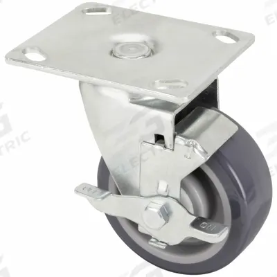 APPROVED VENDOR Plate Caster: Swivel, Side Brake, Polyurethane, 4 in Wheel Dia, 2 in Wheel Wd - Light-Duty Plate Casters