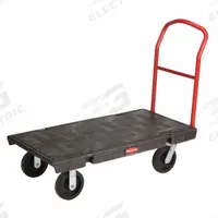 RUBBERMAID COMMERCIAL PRODUCTS Platform Truck: 1,000 lb, Black, Plastic, (2) Rigid/(2) Swivel (MPN FG440300BLA). Key specifications — attr1345828: Black; attr1345811: (2) Rigid; attr1345838: RUBBERMAID COMMERCIAL PRODUCTS.