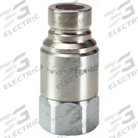PARKER Hydraulic Quick Connect Hose Coupling: 1/2 in Coupling Size, Steel, 45.42 lpm Max. Flow Rate (MPN FEM-502-8FP). Key specifications — Thread Size: 1/2"-14; Body Material: Steel; Brand: PARKER.