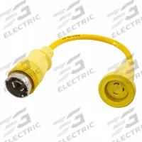 HUBBELL WIRING DEVICE-KELLEMS Marine Adapter: 2 ft Lg, 10 AWG, Yellow, 120V AC, 30 A Max Current (MPN HBL61CM55). Key specifications — Temperature Rating: -40° to 75°F; Brand: HUBBELL WIRING DEVICE-KELLEMS.