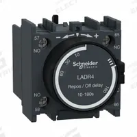 SCHNEIDER ELECTRIC IEC Timer Module: Off Delay, 10 sec – 180 sec, 1NO/1NC (MPN LADR4). Key specifications — Maximum Voltage Rating: 690V AC; Mounting: Front; Brand: SCHNEIDER; Compatible with Series: TeSys Deca.