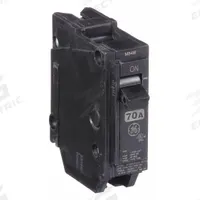 GE Miniature Circuit Breaker: THQL, 70 A, 120/240V AC, Single Phase, 10kA at 120/240V AC, Std (MPN THQL1170). Key specifications — Amps: 70 A; AC Voltage Rating: 120/240V AC; Phase: Single; Max. AIR Rating: 10kA at 120/240V AC; For Use With: Power Mark Gold Load Centers and AQ Lighting Panels.