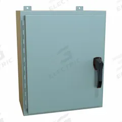 HAMMOND Enclosure: Steel, 24 in x 20 in x 10 in, NEMA 12/13/3R/4, Solid Cover, Hinged (MPN HW242010GYHK). Key specifications — Closure Method: Handle; Brand: HAMMOND; Knockouts: Not Included.