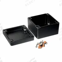 HAMMOND Enclosure: Die-Cast Aluminum, 4 in x 4 in x 3 in, NEMA 12/13/4/4X/6/6P, Screw On (MPN 1590Z119BK). Key specifications — Brand: HAMMOND; Closure Method: Screws; Knockouts: Not Included.