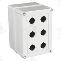 HOFFMAN Push Button Enclosure: 22mm, 6 Holes, Non-Metallic, NEMA 4X (MPN VM755-PBM6). Key specifications — Brand: HOFFMAN; Environments & Applications: Washdown-Corrosion-Resistant.