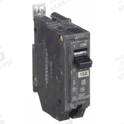 GE Miniature Circuit Breaker: THQB, 15 A, 120/240V AC, Single Phase, 10kA at 120/240V AC - THQB & THHQB Series, Bolt-On GE Miniature Circuit Breakers