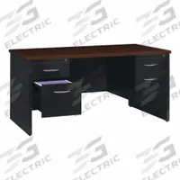 HIRSH Desk Pedestal: Melamine Laminate with Particleboard Core, Walnut, 2 Pedestals, 4 Drawers (MPN 20533). Key specifications — Desktop Material: Melamine Laminate with Particleboard Core; Includes Modesty Panel: Yes; Desktop Color: Walnut; Brand: HIRSH; Frame Color: Black; Frame Material: Steel; Product Type: Rectangular Office Desk.