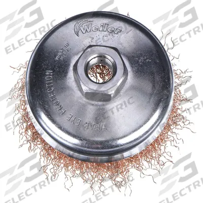 WEILER Cup Brush: Crimped Bronze, 6 in Dia, 0.02 in Fill Dia - Nonsparking Light-Cleaning Brushes for Hard Metals