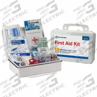 FIRST AID ONLY First Aid Kit and Housing: 94 Components, ANSI/ISEA Z308.1-2021, Type III, Class A (MPN 91324). Key specifications — ANSI Standard Met: ANSI/ISEA Z308.1-2021; Adhesive Bandages Included: (32) Bandages; Oral and Inhalant Medicinals Included: No Oral/Inhalant Medicinals; Topical Medicinals Included: (10) Triple Antibiotic Ointment Packets; Wound Dressings Included: (4) Gauze Pads; Unitized: Bulk.