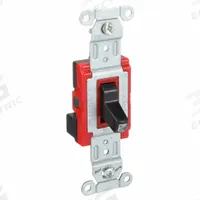 HUBBELL Wall Switch: Toggle Switch, Single Pole, Maintained, Black, 120/277V AC, 20 A (MPN SNAP1221PLBK). Key specifications — Illuminated: No; Voltage Rating: 120/277V AC.