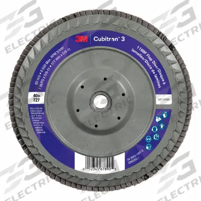CUBITRON 3M CUBITRON 3 Abrasive Flap Disc: Type 27, 7" x 5/8"-11, Ceramic, 40 Grit - Cool-Cutting Flap Discs for All Metals