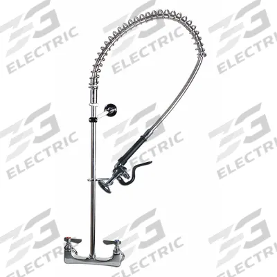 DOMINION COMMERCIAL FAUCETS Pre Rinse Faucet: Wall, 2 Mounting Holes, Brass, Chrome - Pre-Rinse Faucets with Spray Spring Hose