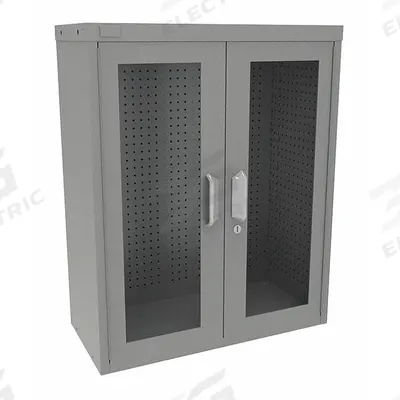 VIDMAR Pegboard Wall Cabinet: 30 in x 14 in x 37 in, Clearview, Pull Handle & Keyed - Clearview Industrial Metal Wall-Mount Pegboard Cabinets