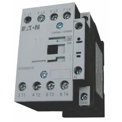 EATON IEC Magnetic Contactor: Non-Reversing, 4 Poles, 4NO Contacts, 18 A, 24V DC Coil (MPN XTCF032C10TD). Key specifications — Brand: EATON; Integrated Surge Suppression: Yes.