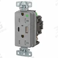 USB Receptacle: Duplex, 5-20R, 2 USB Ports, USB Type A/C, Gray, 125V AC, 20 A (MPN USB8300ACPDGY). Key specifications — Brand: HUBBELL.