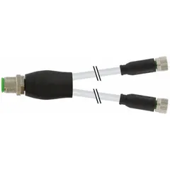 MURRELEKTRONIK Cordset: M12 Male Straight X (2) M8 Female Straight, PVC, Gray, 1 m Cable Lg (MPN 7000-40821-2100100). Key specifications — Cable Jacket Color: Gray; IP Rating: IP65; Wire Size: 0.25 sq mm; Brand: MURRELEKTRONIK.