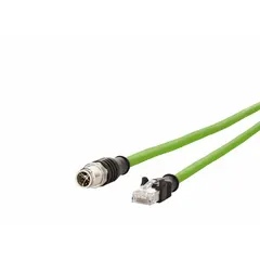 METZ CONNECT M12 Cable: Cat7, M12 Plug Male Straight x RJ45 Male Straight, 10 m Lg, PUR, Green, X (MPN 142M2X15100). Key specifications — Brand: METZ CONNECT; Cable Jacket Color: Green; End 1 Coding: X; End 2 Coding: X; IP Rating: IP2X; Performance Category: Cat7.