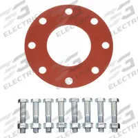 Full Face Flange Gasket: Class 150, SBR, For 4 in Pipe, 1/8 in Thick, Red, 4 1/2 in Inside Dia (MPN GSFFG4). Key specifications — Includes: (8) Grade A Zinc Plated Carbon Steel Bolts; Brand: APPROVED VENDOR.