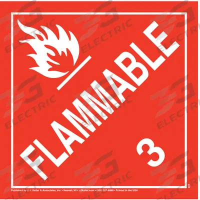 JJ KELLER Container Placard: Flammable, 10 3/4 in x 10 3/4 in, 10 3/4 in Label Ht - Class 3: Flammable Liquids
