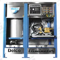 DELCO Electric Pressure Washer: Stationary, 230 V – Three-Phase, 3,000 psi, 5 gpm, 10 hp (MPN 65190). Key specifications — Burner Fuel: Natural Gas; Pump Drive: Belt; Brand: DELCO.