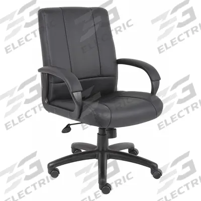 BOSS Office Chair: Black, Faux Leather Material, 24 1/4 in Back Ht, 20 1/2 in Seat Wd - Fixed-Arm Office Chairs