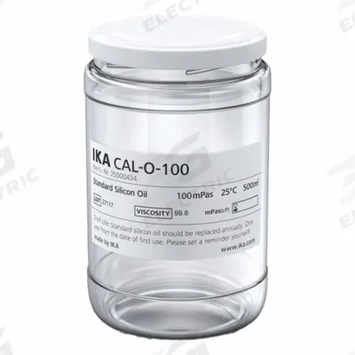 IKA Silicon Oil: 100 cps Viscosity, 500 mL Volume, Clear Glass, Jar, Liquid - Viscometer Calibration Standards