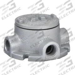 Conduit Outlet Body: Iron, GRF, 1 in Trade Size, X Body, 18 cu in Body Capacity (MPN GRFX100). Key specifications — Series: For Standard Body; Compatible Conduit Trade Size: 1 in; Thread Gender: Female; Hub Style: Threaded; Cover Included: Yes; Body Style: X; Connection Type: Threaded; Back Type: Flat.