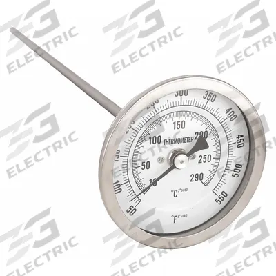 APPROVED VENDOR Dial Thermometer: 50°F to 550°F /10°C to 290°C, 9 in Stem Lg - Back-Mount Fixed-Angle Thread-Mount Dial Thermometers
