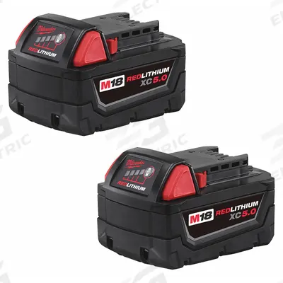 MILWAUKEE Battery: M18, 5 Ah, 2 Batteries Included, 18V DC - Milwaukee Cordless Tool Batteries