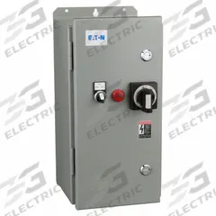 Combination Motor Starter: 3 Poles, Circuit Breaker, 65 A, 208V AC Coil, Thermal Protection, 208V AC (MPN ECX77L8EJD-S). Key specifications — Brand: EATON; Auxiliary Contact Form: 1NO; Coil Voltage: 208V AC; Control Transformer: Yes; Wire Termination Type: Screws; Poles/Phase: 3 Pole / Three Phase; Operator Type: Hand/Off/Auto (Selector Switch); Thermal Unit Type: Adjustable Thermal Units (Included).