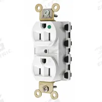HUBBELL Receptacle: Hospital Grade Fed. Spec., Duplex, 5-15R, White, 125V AC, 15 A, 2 Pole / 3 Wire (MPN SNAP8200WA)