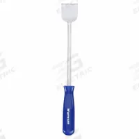 WESTWARD Scraper: Bld. Mat. Carbon Steel, Hdl. Mat. Polypropylene, Stiff, Tapered Bld. Shape (MPN 13A698). Key specifications — attr1004902: WESTWARD; attr1012057: Full; attr1014703: Plastic; attr1017570: Standard End; attr1029655: Straight; attr1034073: Bevel/ Offset.