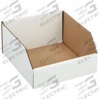 PACKAGING CORPORATION OF AMERICA Corrugated Shelf Bin: 9 in Overall Lg, 8 in x 4 1/2 in, White (MPN BIN 8-9). Key specifications — Brand: PACKAGING CORPORATION OF AMERICA; % Recycled Content: 30-45%; Manufacturer Part Number: BIN 8-9; Includes Dividers: Dividers Not Included; Electrostatic Discharge: Not Electrostatic Discharge Conductive.