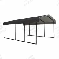 ARROW Carport: 20 ft Overall Lg, 12 ft Overall Wd, 7 ft Overall Ht, Powder Coated, Galvanized Steel (MPN CPHC122007). Key specifications — Brand: ARROW; Frame Color: Black; Includes: Frame; Leg Adjustability: Fixed Legs; Panel Color: Charcoal; Panel Material: Galvanized Steel.