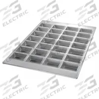 CHICAGO METALLIC Mini Loaf Pan: Aluminized Steel, 28 Slots, 18 7/8 in Overall Wd, 26 ga Gauge (MPN 45725). Key specifications — Pan Style: Mini-Loaf Pan; Brand: CHICAGO METALLIC; Color: Silver; Material: Aluminized Steel; NSF Certified: No; Number of Slots: 28.