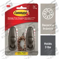 COMMAND Hook: 3 lb Wt Capacity, 1 Points per Hook, Bronze, 3 1/4 in Overall Ht, 2 PK (MPN FC12-ORB-2ES). Key specifications — Brand: COMMAND; Color: Bronze.