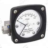 MIDWEST INSTRUMENT Differential Pressure Gauge: Back, 1/4 in NPT Female, ±3-2-3% Gauge Accuracy, 120 (MPN 120-SA-00-OO-100P). Key specifications — Sensor Type: Piston; Series: 120; Housing Material: 316L Stainless Steel; Certificate of Calibration: Not Included; Gauge Accuracy: ±3-2-3%.
