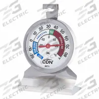 CDN Refrigerator/Freezer Thermometer: Refrigerator/Freezer, Analog, 4 in Overall Lg, 2 in Dial Size (MPN RFT1). Key specifications — Accuracy: ±2 ° F or ±1 ° C; Brand: CDN; Case Material: Stainless Steel; Display Type: Analog; Features: Temperature Guide on Dial; Lens Material: Glass; NSF Certified: Yes; Thermometer Type: Refrigerator/Freezer Thermometer.