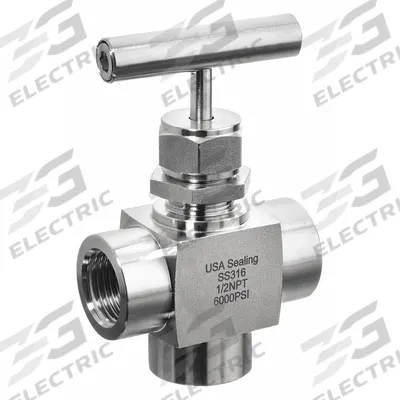USA INDUSTRIALS Needle Valve: 3-Way Valve Body, 316 Stainless Steel, Screw-In Bonnet, Female - Stainless Steel 3-Way Needle Valves