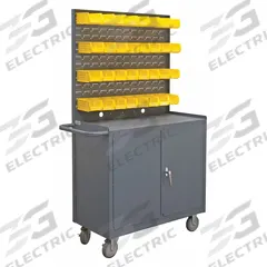APPROVED VENDOR Steel Mobile Workstation with Louvered Storage: 42 1/8 in x 18 1/4 in, Steel, Gray (MPN 2210A-32B-LU-95). Key specifications — Included Components: Handle on Side; Assembly: Fully Assembled; Brand: APPROVED VENDOR.