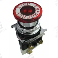 EATON Emergency Stop Push Button: Illuminated, Mushroom Head Profile, Metallic, 30 mm, 1NC (MPN 10250T597LED24-71X). Key specifications — Brand: EATON; Action: Maintained/Maintained; Series: 10250T; Push Button Material Type: Metallic.