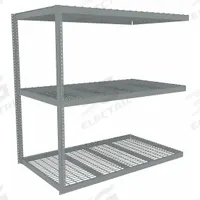 TENNSCO Boltless Shelving: Add-On, Heavy-Duty, 84 in x 42 in, 84 in Overall Ht, 3 Shelves, Steel (MPN ZLE7-8442A-3W). Key specifications — Finish: Powder Coated; Maximum Post Load Capacity: 8,000 lb with Beams Evenly Spaced at 24 in; Decking Material: Steel; Color: Gray; Beam Profile: Angle; Brand: TENNSCO; Side Panel: Closed (Starter); Open (Add-On).